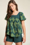 Davi & Dani Nature Printed Square Neck Puff Sleeve Blouse