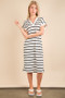 VERY J Oversized Collared Striped Knit Midi Dress