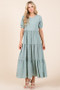 BOMBOM Textured Short Sleeve Tiered Dress