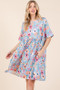 BOMBOM Floral Shirred Dress with Pockets