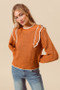 SO ME Ruffled Round Neck Cable Knit Top