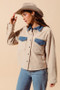 SO ME Faux Sherpa Fur Shacket with Denim Collar