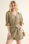 And The Why Flounce Sleeves Romper with Belt