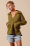 SO ME Flap Collar Sweater Pullover Top with Patch Pocket