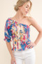 And The Why Allover Floral Print Smocked One Shoulder Blouse