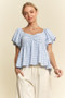 Davi & Dani Plaid Puff Sleeves Ruffled Smocked Blouse