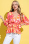 And The Why Ruffled Printed Puff Sleeve Blouse