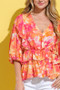 And The Why Ruffled Printed Puff Sleeve Blouse