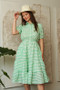 Davi & Dani Checkered Puff Sleeve Tiered Shirt Dress
