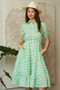 Davi & Dani Checkered Puff Sleeve Tiered Shirt Dress