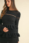 MABLE Long Sleeve Tiered Ruffle Knit Midi Dress