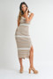 MABLE Striped Rib Knit Midi Dress