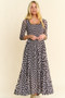 Davi & Dani Printed Checker Mesh Flowy Maxi Dress