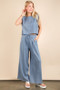 VERY J Solid Woven Top & Pants Set