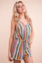 VERY J Crochet Multi Color Striped Casual Summer Romper
