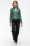 Snobbish Faux Leather Zip Up Drawstring Hooded Jacket