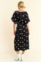 Davi & Dani Polka Dot Puff Sleeves Waist Tie Midi Dress