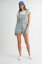 MABLE Square Neck Ruffle Shoulder Denim Overall Romper