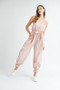 MABLE Washed Fabric Spaghetti Strap Waist Belted Jumpsuit
