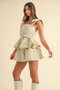 MABLE Jacquard Floral Peplum Top and Flare Shorts Set