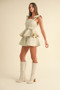 MABLE Jacquard Floral Peplum Top and Flare Shorts Set