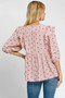Umgee Full Size Ruffled Bow Print Tie Neck Peplum Blouse Plus Size