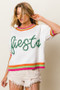 BiBi FIESTA Metallic Letter Short Puff Sleeve Sweater