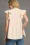 Umgee Full Size Embroidery Notched Double Ruffle Sleeve Blouse Plus Size