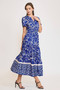 Umgee Full Size Printed Notched Short Sleeve Tiered Dress Plus Size