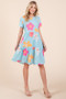 BOMBOM Floral Round Neck Short Sleeve Tiered Dress