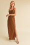 Aemi + Co Ruched Side Slit Cutout Back Maxi Cami Dress