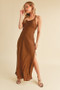 Aemi + Co Ruched Side Slit Cutout Back Maxi Cami Dress