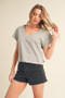 Aemi + Co Side Slit V-Neck Short Sleeve Cropped T-Shirt