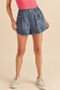 Aemi + Co Frayed Hem Elastic Waist Denim Shorts