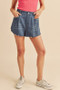 Aemi + Co Frayed Hem Elastic Waist Denim Shorts