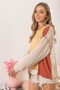 BiBi Waffle-Knit Exposed Seam Color Block Uneven Hem Top