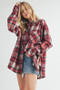 Aemi + Co Washed Plaid Button Up Raglan Sleeve Flannel Shirt