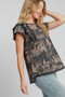 Umgee Ruffled Landscape Print Short Sleeve French Terry Top