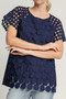 Umgee Full Size Mixed Polka Dot Lace Raglan Sleeve Boxy Cut Top Plus Size