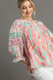 Umgee Full Size Mixed Print Lace Trim Top Plus Size