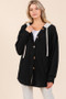 BOMBOM Textured Button Down Drawstring Hooded Shacket