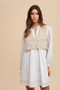 Annie Wear Crochet Vest Notched Long Sleeve Shirt Dress