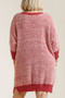 Umgee Full Size Ribbed Hem Round Neck 3/4 Sleeve Sweater Dress with Pockets Plus Size