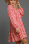 Umgee Full Size Two Tone Print Balloon Sleeve Tiered Dress Plus Size