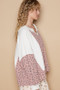 POL Waffle Knit Floral Notched Long Sleeve Top