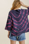 Umgee Full Size Tie Dye Side Slit Round Neck Distressed Detail Sweater Plus Size