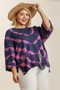 Umgee Full Size Tie Dye Side Slit Round Neck Distressed Detail Sweater Plus Size