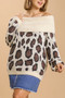 Umgee Full Size Leopard Off-Shoulder Long Sleeve Sweater Plus Size