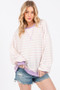 Ces Femme Striped Round Neck Drop Shoulder Sweatshirt