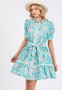 SAGE+FIG Vintage Floral Scalloped Mini Shirt Dress
